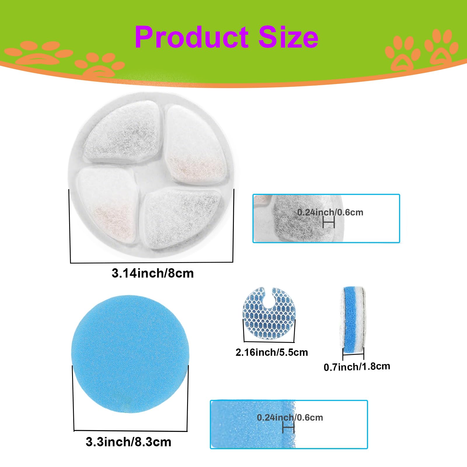 Cat Water Fountain Filter,Cat Fountain Filters Replacement for Round 2L/67oz Stainless Steel Pet Water Fountain,5 Pack Pet Fountain Filter Replacement - image 3