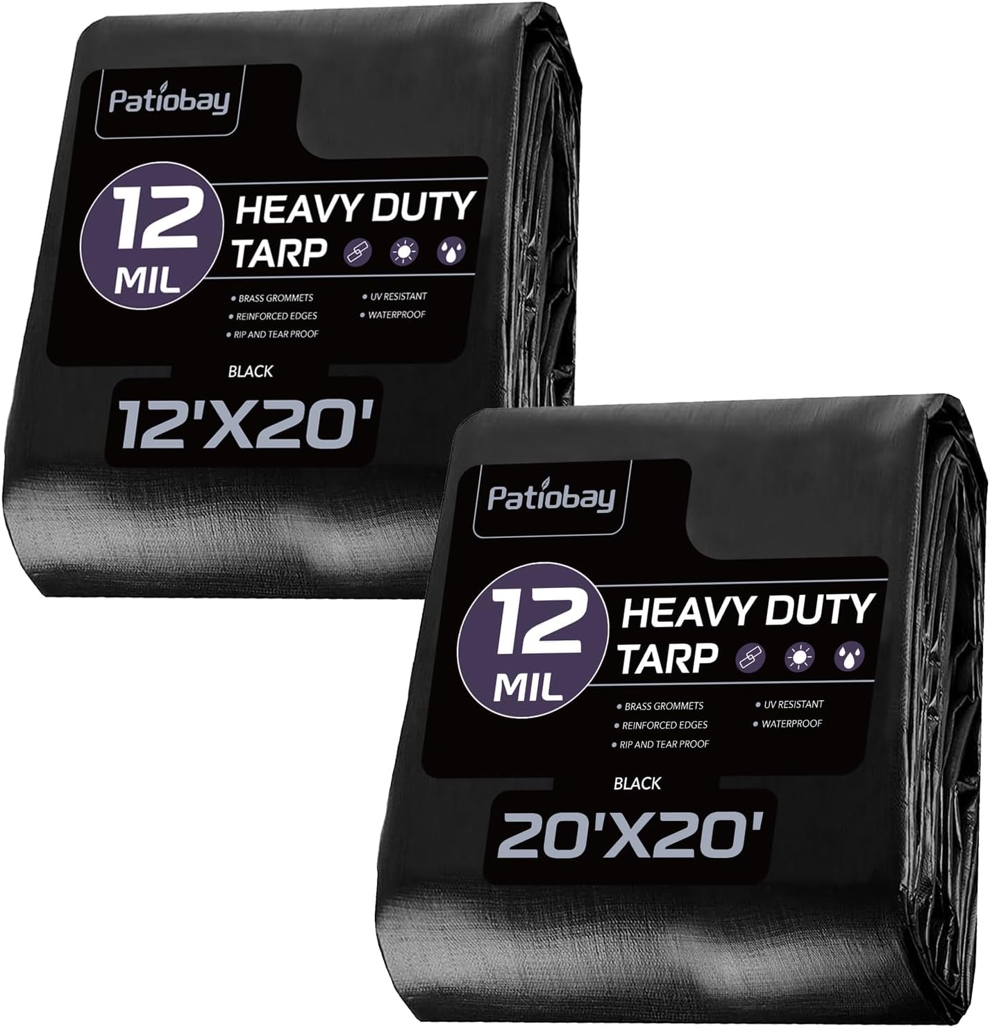 Tarp 12 Mil Large, Waterproof Tarps Heavy Duty with Grommets Every 23.6", Thick Plastic, UV Resistant Tear&Fade Resistant, Reinforced Edges for Outdoor Pool Camp Tent