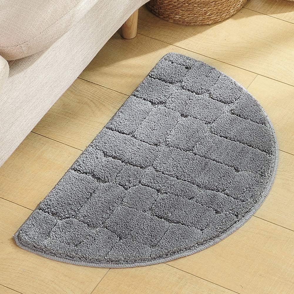 Half Moon Entrance Door Mat, Semi Circle Non-Slip Bath Mat, Super Absorbent Microfiber Shaggy Pile Rug Soft Touch Carpet Shower Rug for Home Bathroom Bedroom(40x68CM,Grey)