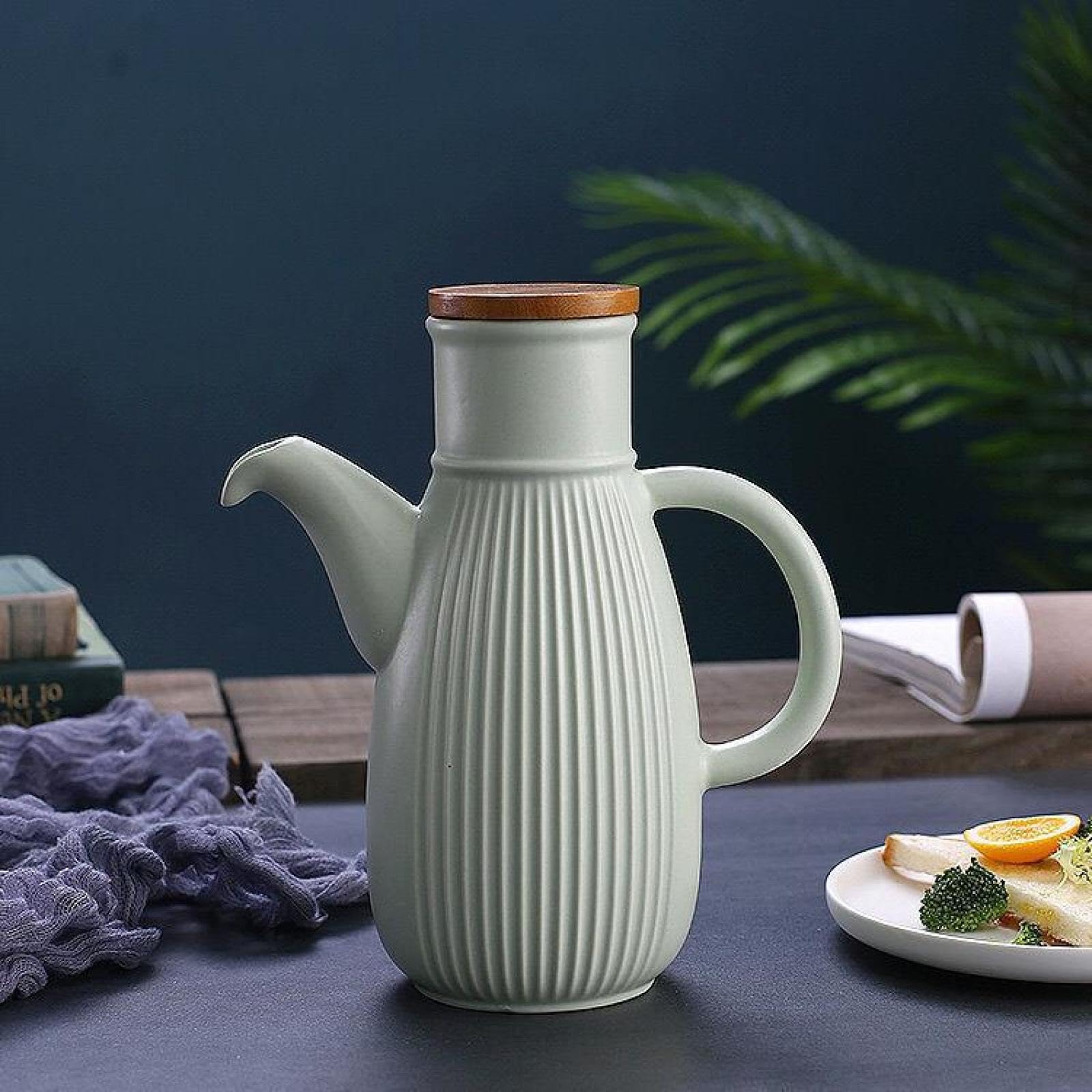 Ceramiczna butelka dozownika oliwy z oliwek, sos sojowy, ceramiczny dozownik z łatwym zdejmowanym przechowywaniem sosów do kuchni, oleju, sosu sojowego, octu i innych płynów, 750 ml