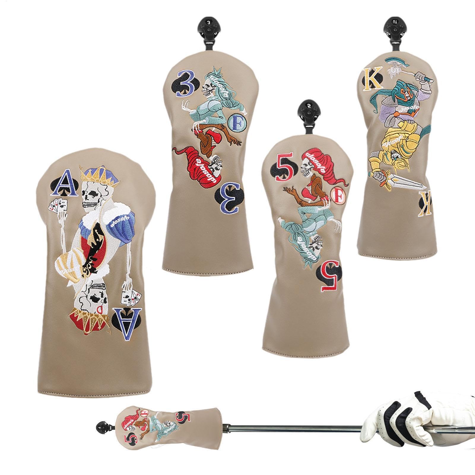 Lot de 4 housses de clubs de golf brodées avec motif crânes | Lot de 4 housses élastiques pour clubs de golf et driver pour entraînement de golf