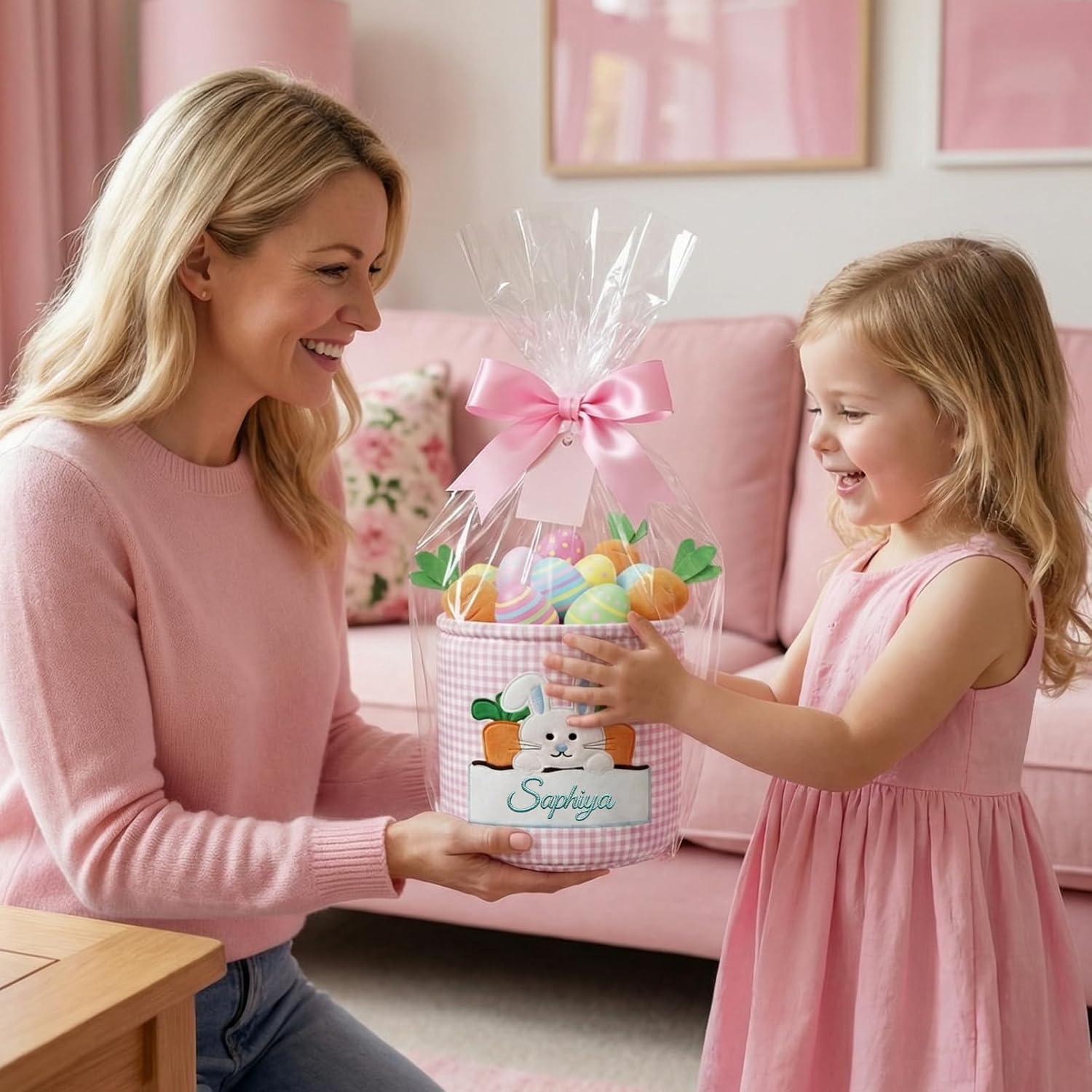 OXYEFEI Custom Easter Basket for Boys Girls Custom Embroidered Name Reusable Large Easter Basket for Kids (Blue) - Image 8