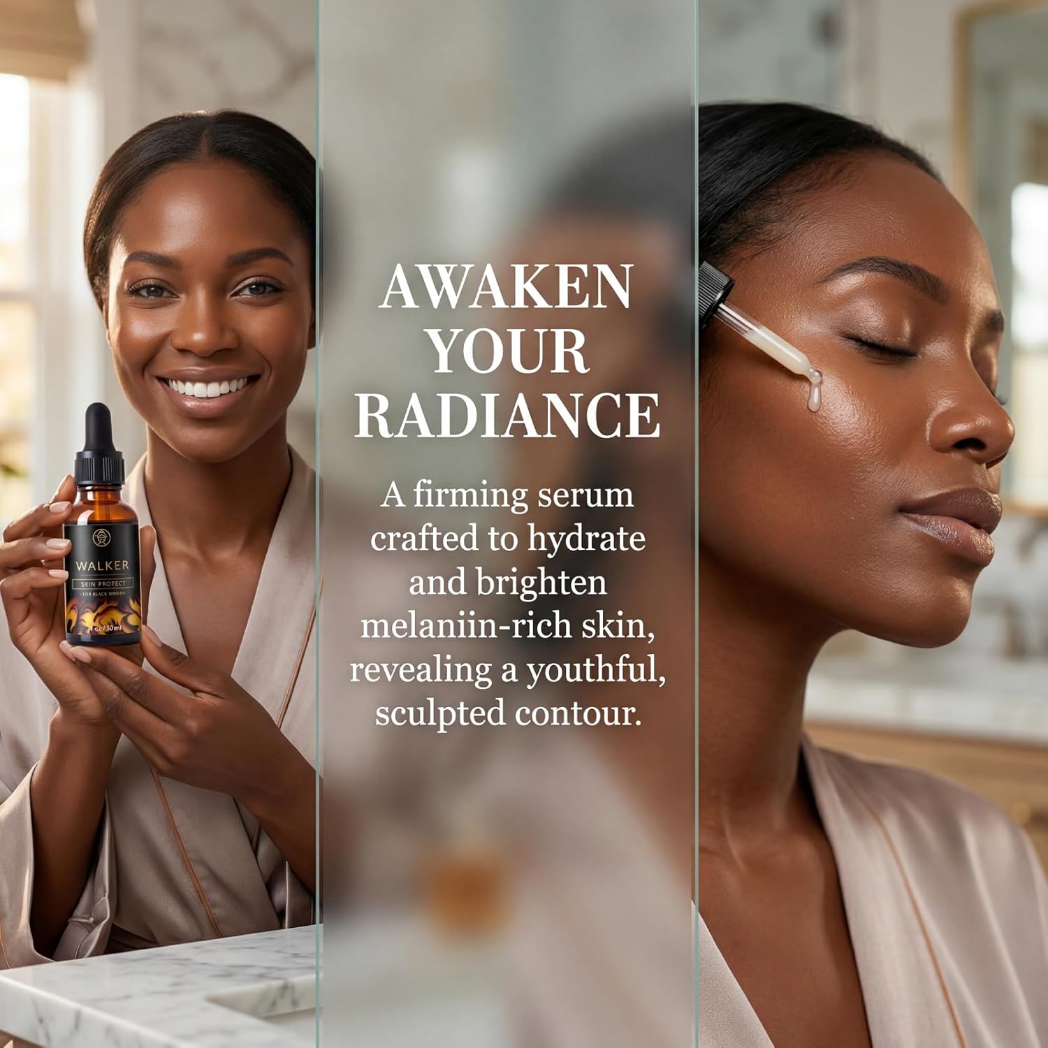 Walker Skin Protect Serum, Natural Firming Face Serum To Reduce Wrinkles, with Black Castor Oil, Hydrate & Brighten Skin for Melanin-Rich Skin, Lightweight & Non-Greasy for all skin types