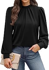 [50% off] WIHOLL Long Sleeve Shirts for Women Mock Neck Tops Pleated Front Blouses Dressy Casual Fall Clothes 2025 Fashion