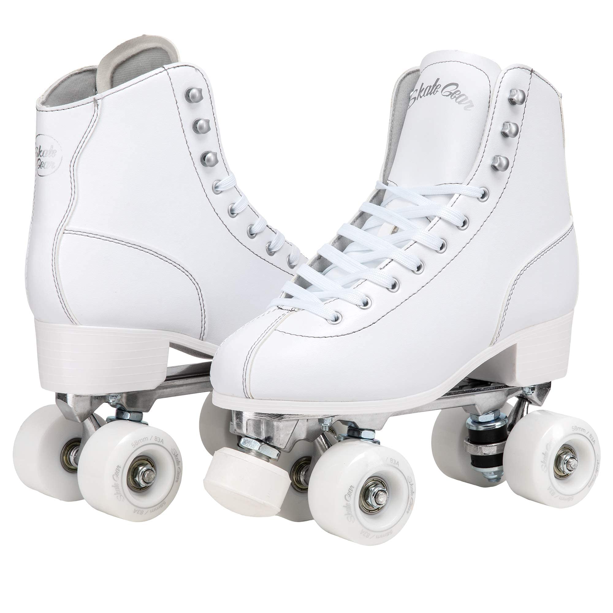 Skate Gear Retro Quad Roller Skates with Structured Boot (White, Women's 7 / Youth 6 / Men's 6)