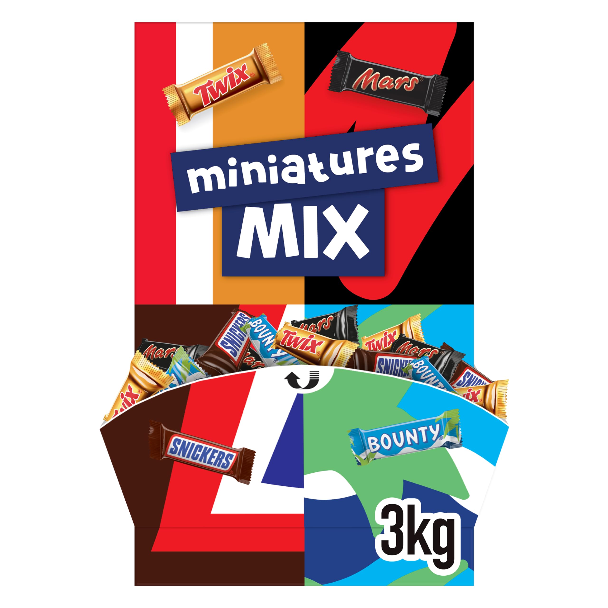 Miniatures Mix Schokolade, Mini-Schokoriegel Snacks, Großpackung, 3000g | Miniatures Schokoriegel-Mix mit Mars, Snickers, Bounty und Twix, perfekt zum Verschenken, für gesellige Momente und Partys