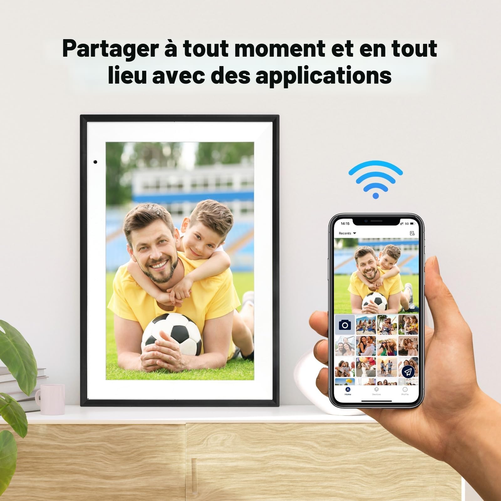 AEEZO Cadre Photo Numérique 10,1 Pouces WiFi (32 Go) - Écran Tactile IPS HD 1280x800 - Rotation Automatique, Partage Instantané Depuis Smartphone/Cloud - Cadre Photo Connecté pour Famille