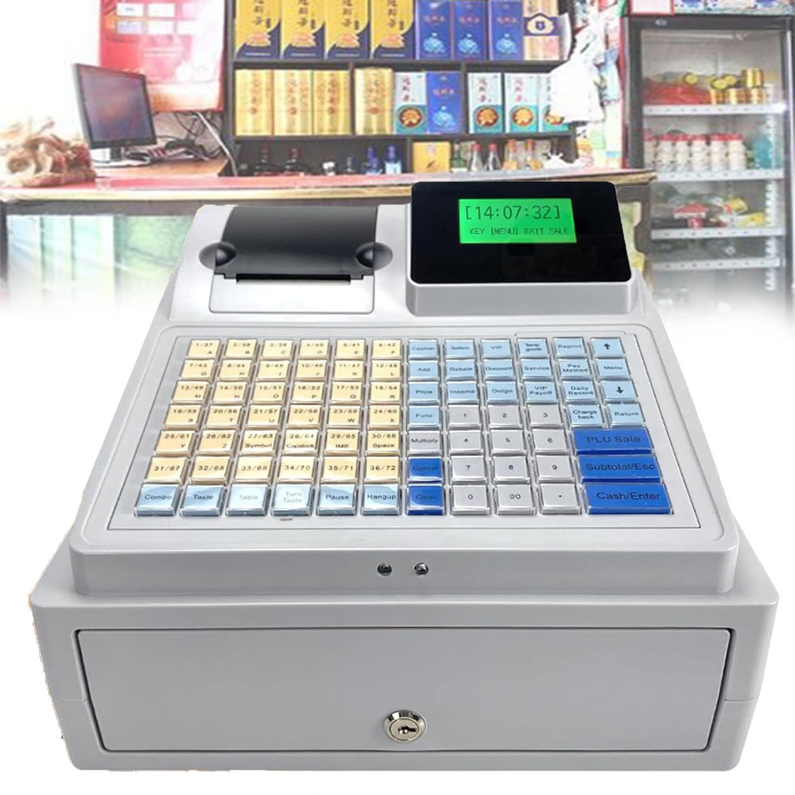 Registratore di cassa elettronico, contasoldi con cassetto contanti e lampada di rilevamento denaro, registratore di cassa con sistema di gestione della cassa, funzionalità estese, ideale