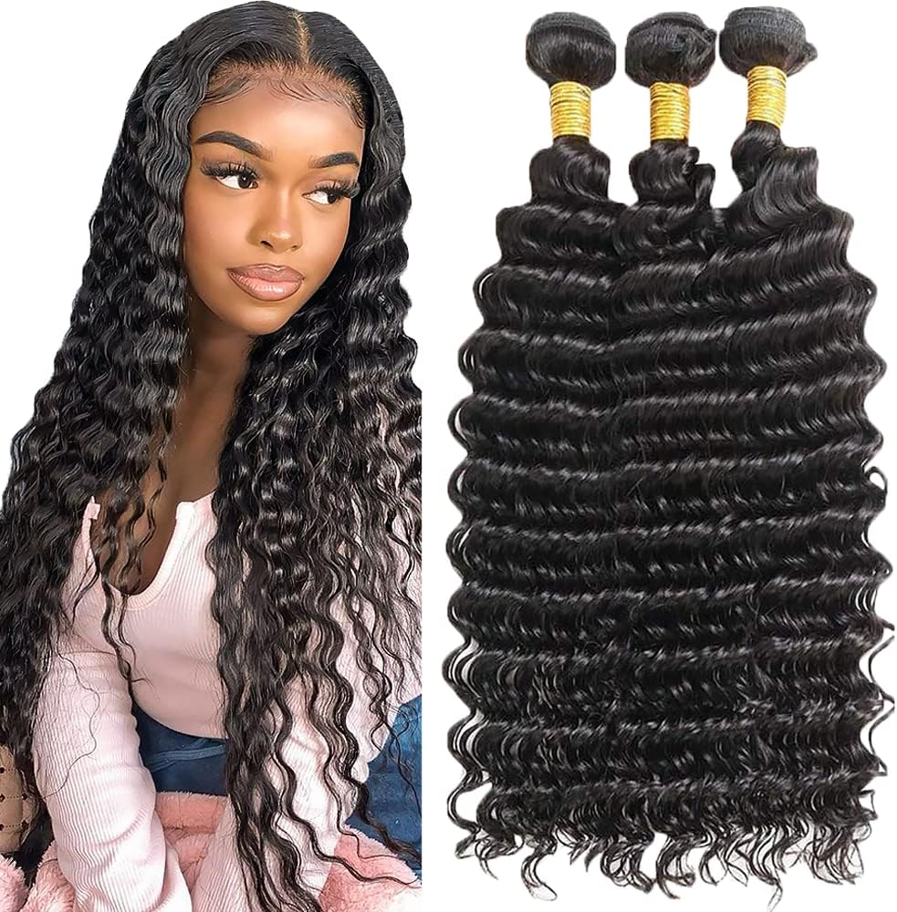 Deep Wave Bundles Human Hair 8 8 8 Inch Unprocessed Brazilian Virgin Hair 8A Grade Double Weft Weave Extensions Hair Natural Color Soft And Healthy For Black Women