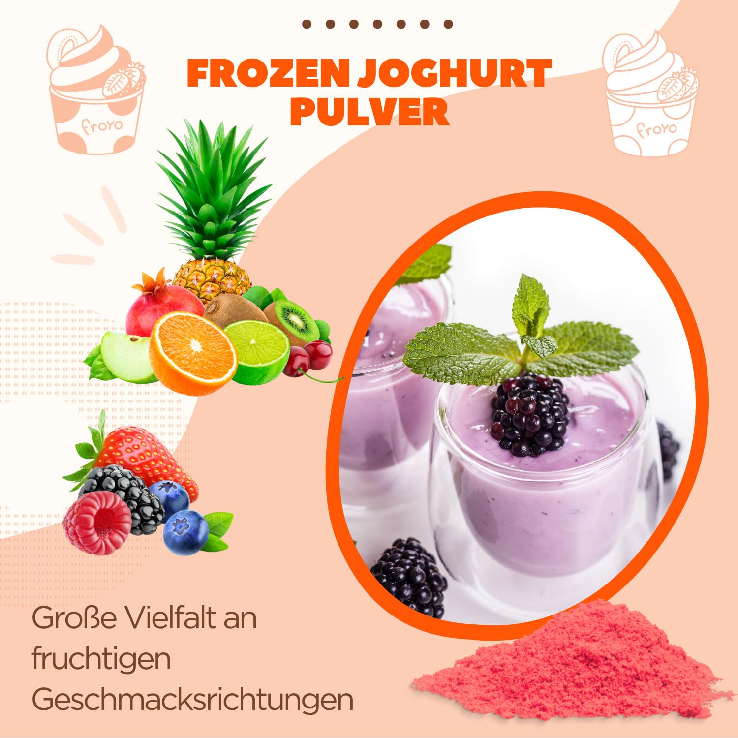 Gino Gelati Low Carb Eis Pulver Vegan Zucker-, laktosefrei mit fruchtigem Geschmack, schnelle und einfache Zubereitung, Made in Germany, Herstellung ohne Maschine (10 Kg, Mandarine)