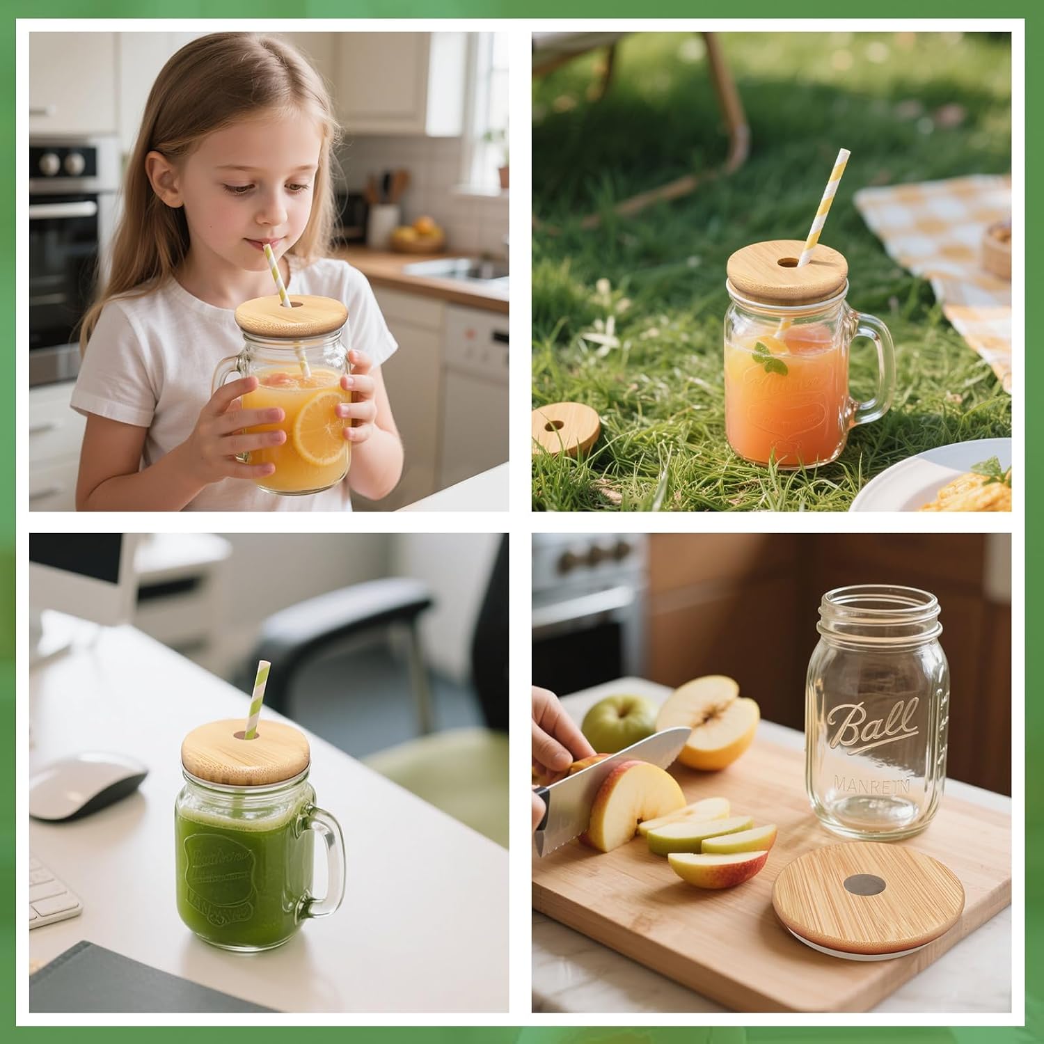 3 Pack Wide Mason Jar Lids with Straw Hole, 3.39 inch/86mm Bamboo Mason Jar Lids for Wide Mouth Drinking Jars, Reusable Bamboo Cover, Perfect for Glass Cups and 16 OZ Beer Can Glass