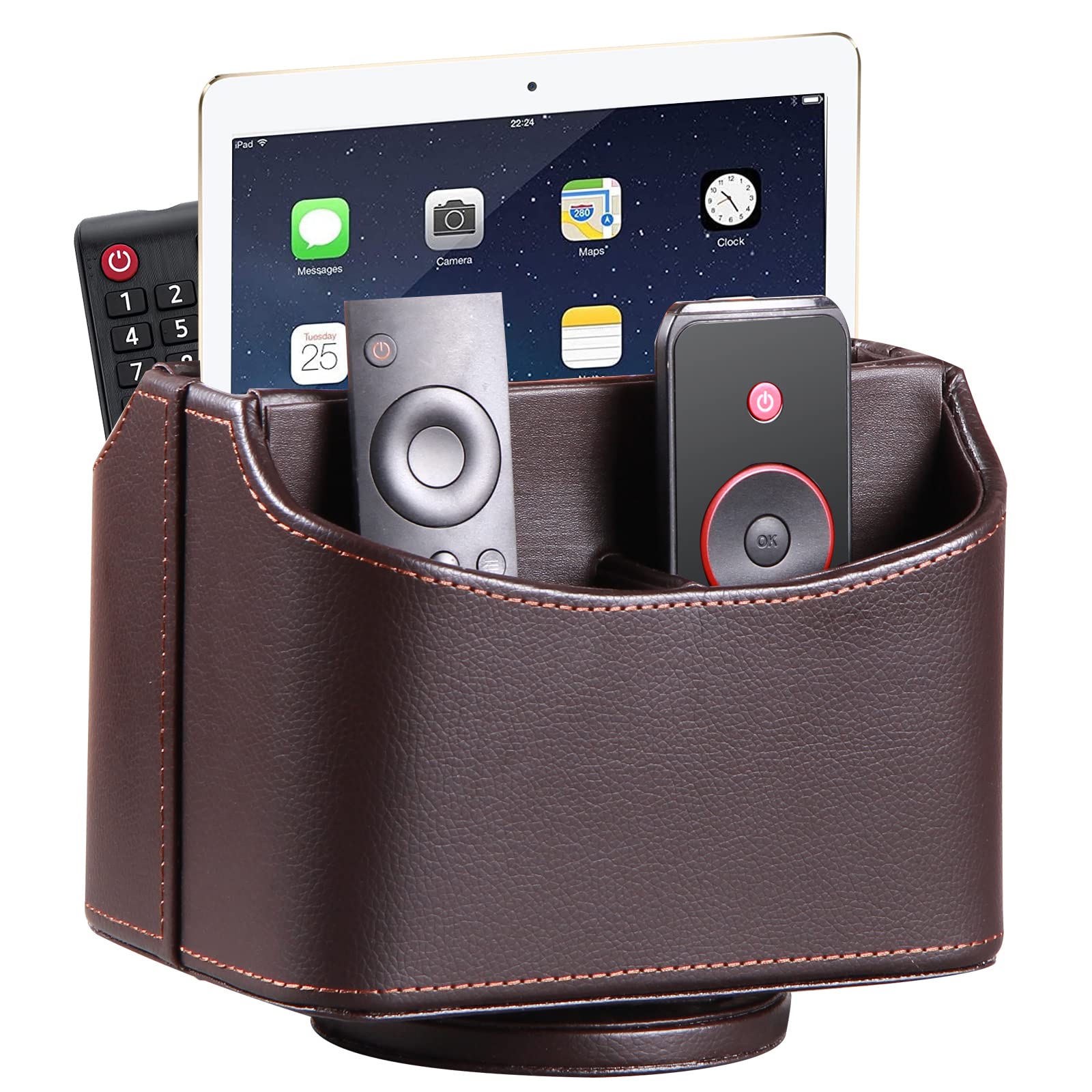 Support de télécommande en cuir synthétique premium et organiseur de bureau rotatif