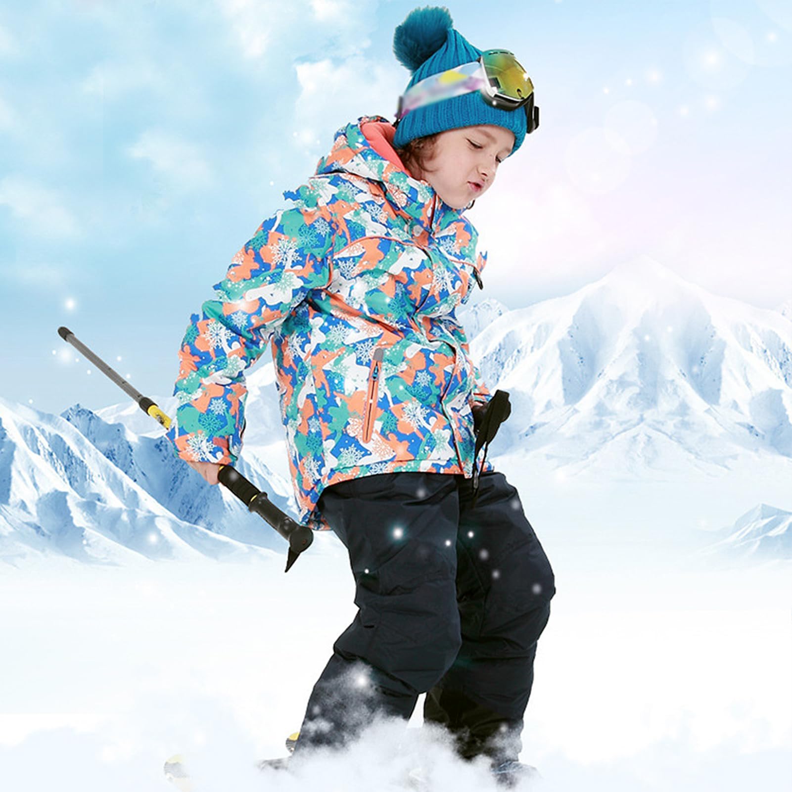 Traje de Esquí para Niño Niña Conjunto de Nieve 2 Piezas Chaqueta con Capucha + Pantalones Traje de Nieve Impermeable para Invierno