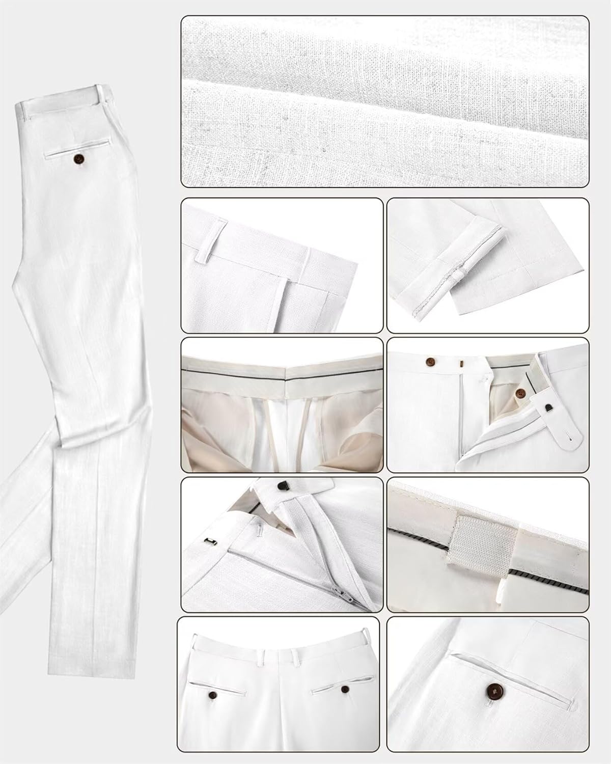 Retro Linen Men's Suit 3 Pieces Slim Fit Linen Prom Wedding Suits Casual Tuxedo Set Groom Jacket Blazer Vest Pants for Men - Image 6