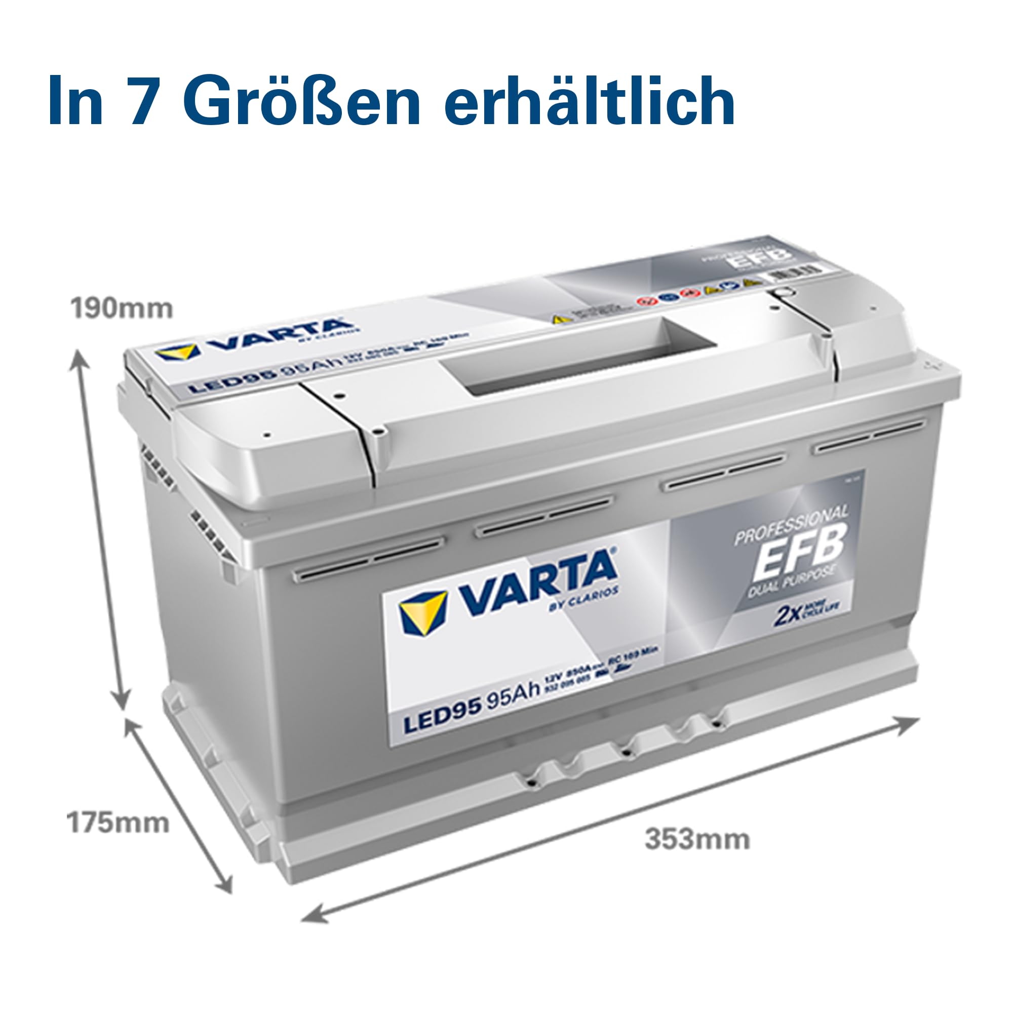 VARTA Professional Dual Purpose EFB (LED95) 12V 95Ah 850A - Nassbatterie für Wohnmobile, wagen & Boote - Resistente Starter- & Versorgerbatterie mittl. Energiebedarf - Bleisäurebatterie wartungsfrei