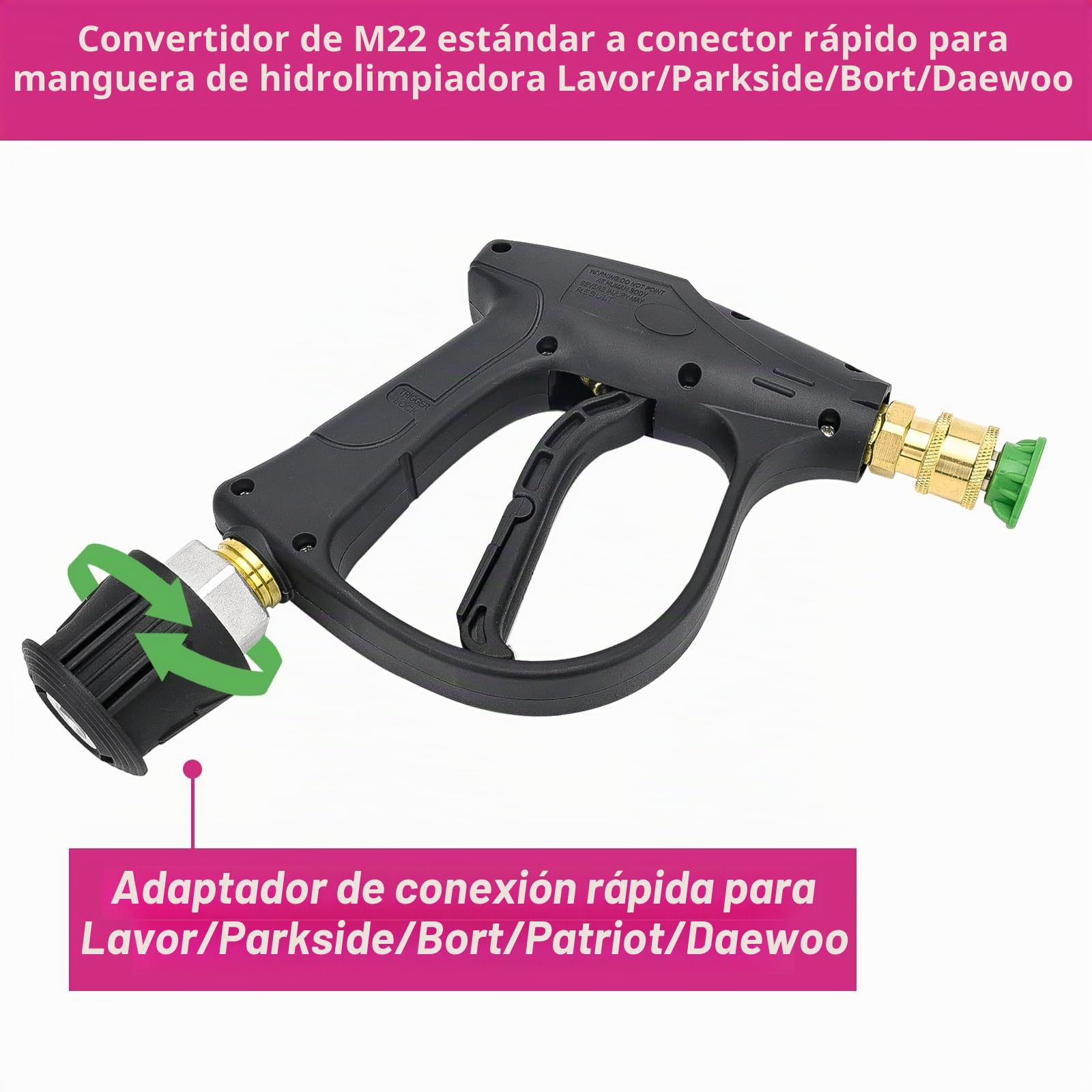 BEAR FORCE Conector de manguera de alta presión de metal de conexión rápida M22-14 mm hasta 280 bar para lavadora a presión Lavor Vax, limpieza de coche