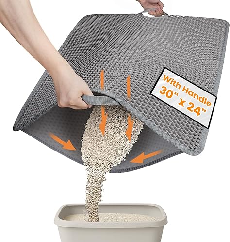 Miniatura 10 de Tapete de arena para gatos, capa trasera súper impermeable mejorada, tapete para caja de arena, antideslizante, duradero, suave en las patas, tapete