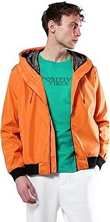 Ravin Mens Solid Orange Jacket with Mesh Hooded Neck Modern