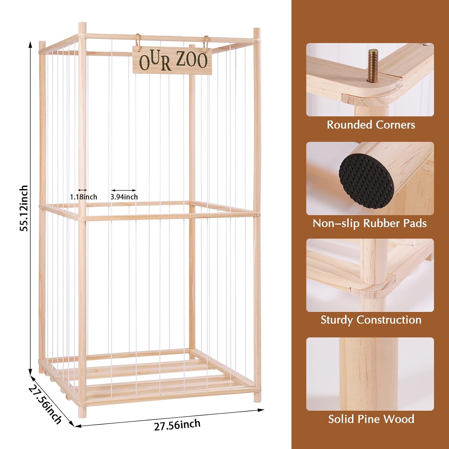 27 * 27 * 54 In Oversized Stuffed Animal Storage Corner Organizer Wooden Design with Elastic Cord, Capable of Holding Up to 300 Stuffed Animal– Ideal for Birthday Gift