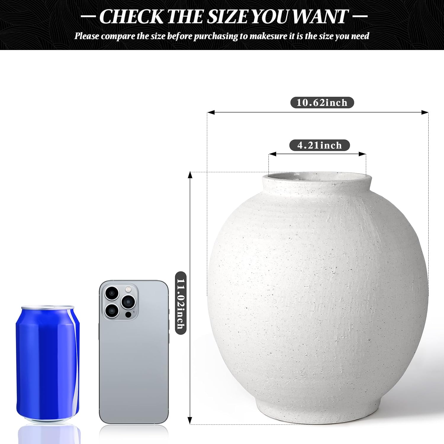 White Ceramic Large Vase - 11 Inch Round Modern Ceramic Vases,Tall Vase for Decor Living Room Table Decor and Festive Home Interiors - Image 2