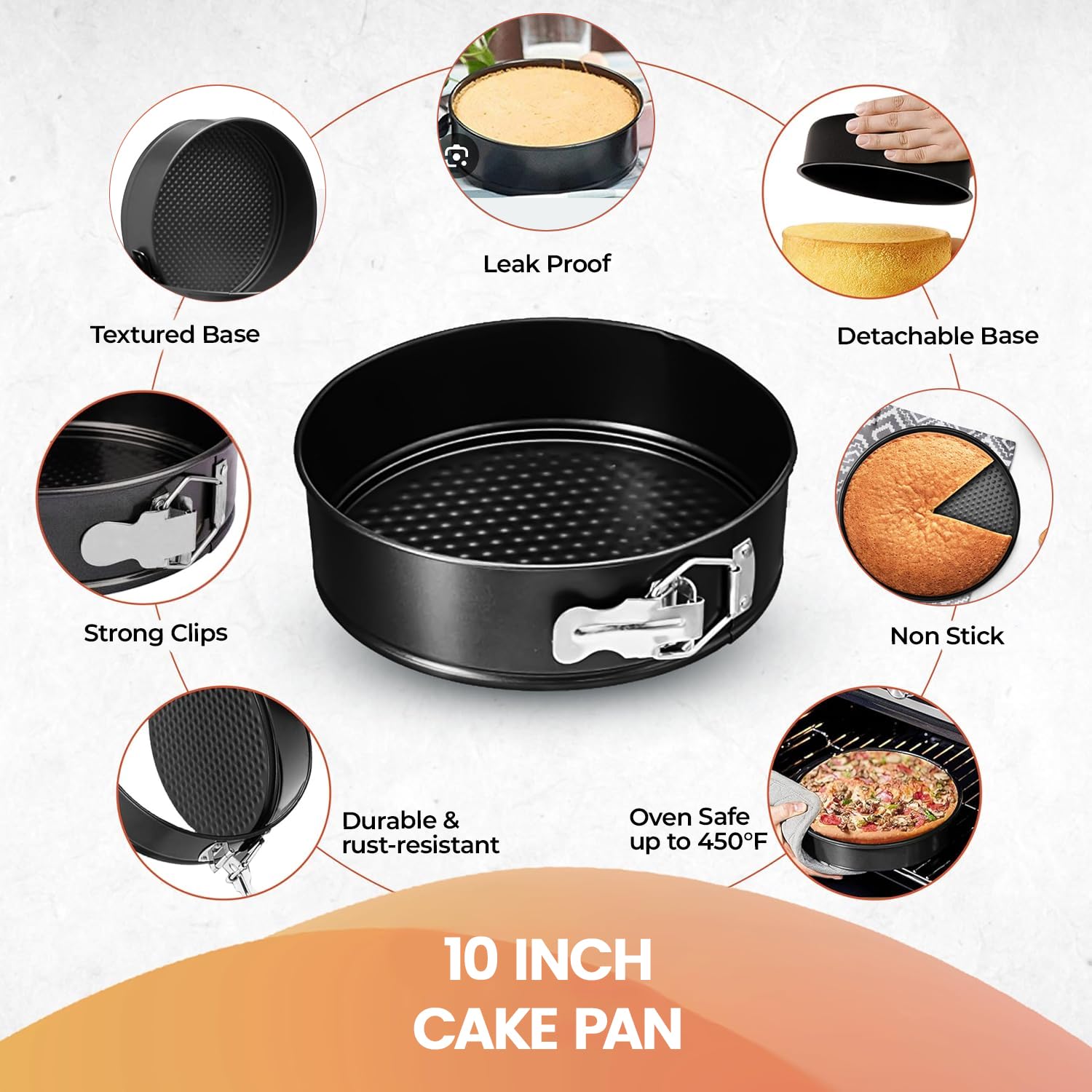 RFAQK Springform, 25,4 cm, antihaftbeschichtet, auslaufsicher, Springform für Käsekuchen mit abnehmbarem Boden, inklusive 50 Stück Pergamentpapier, Rezept-E-Book – perfekt zum Backen von Käsekuchen