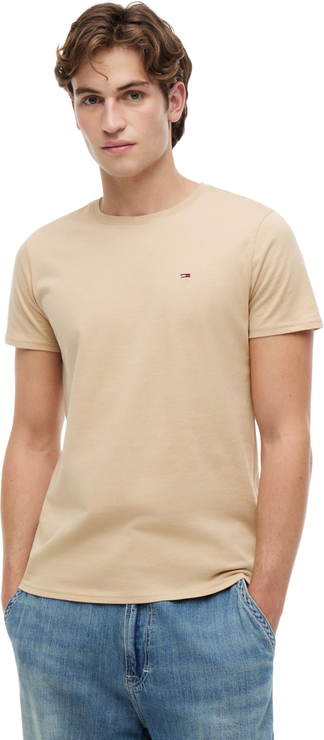 Tommy Jeans T-Shirt TJM Original Slim Fit Kurzarm – Beige (Gentle Gold), XL