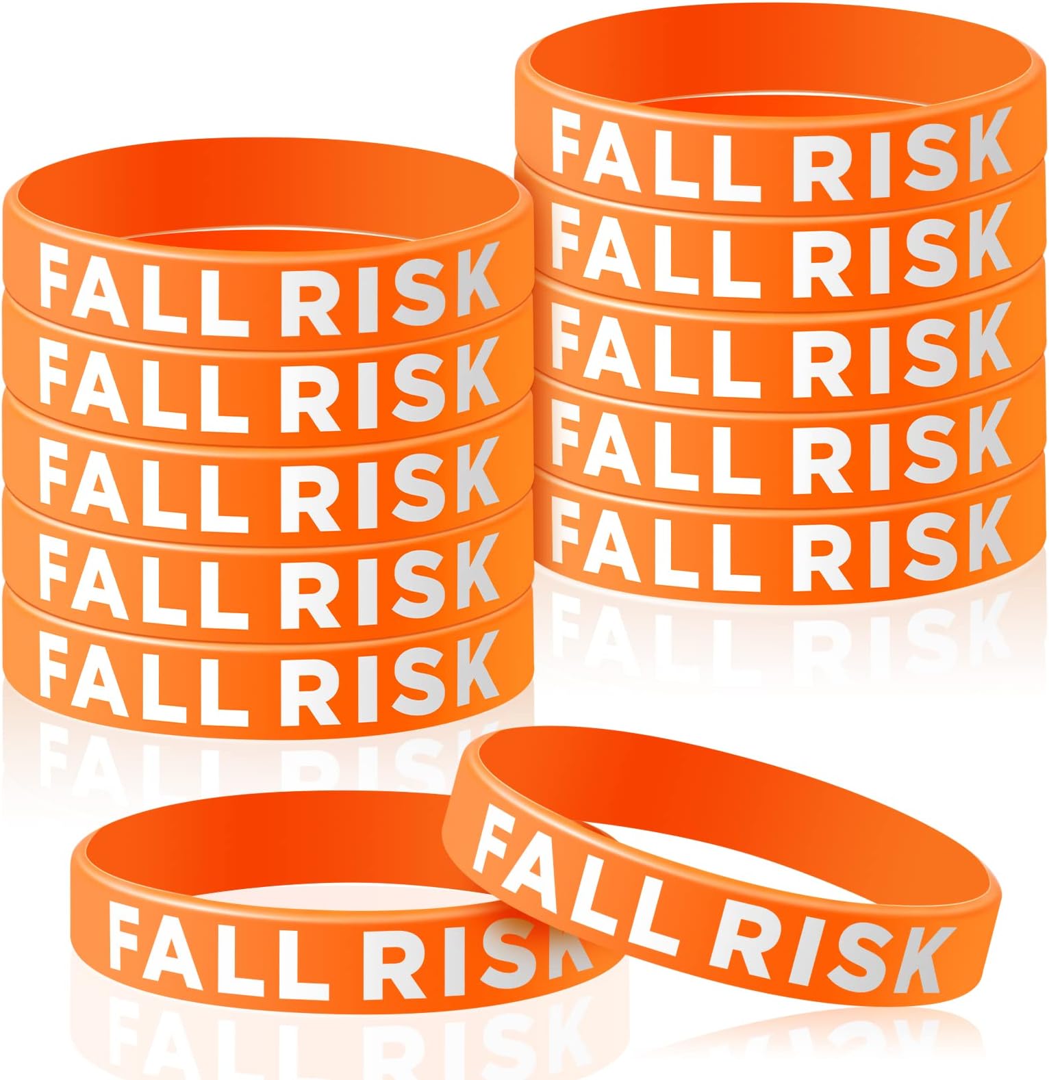 Sumind 12 Pcs Fall Risk Bracelet Emergency Alert Wristband for Elderly Patient Wristbands Fall Risk Silicone Rubber Bracelets for Men Women Kids Old People Gifts(Orange)