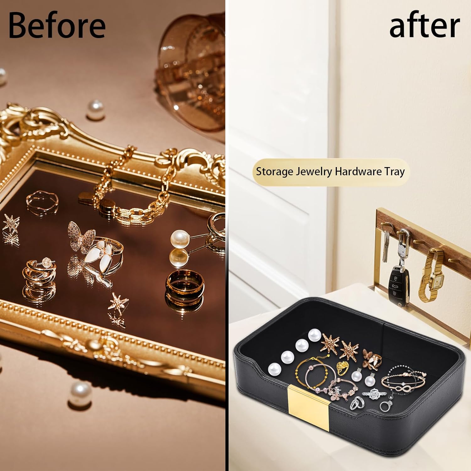 Jewelry Organizer Travel Leather Jewelry Valet Tray - Foldable Desktop  Organizer For Keys, Wallet, Watch Foldable Storage Tray