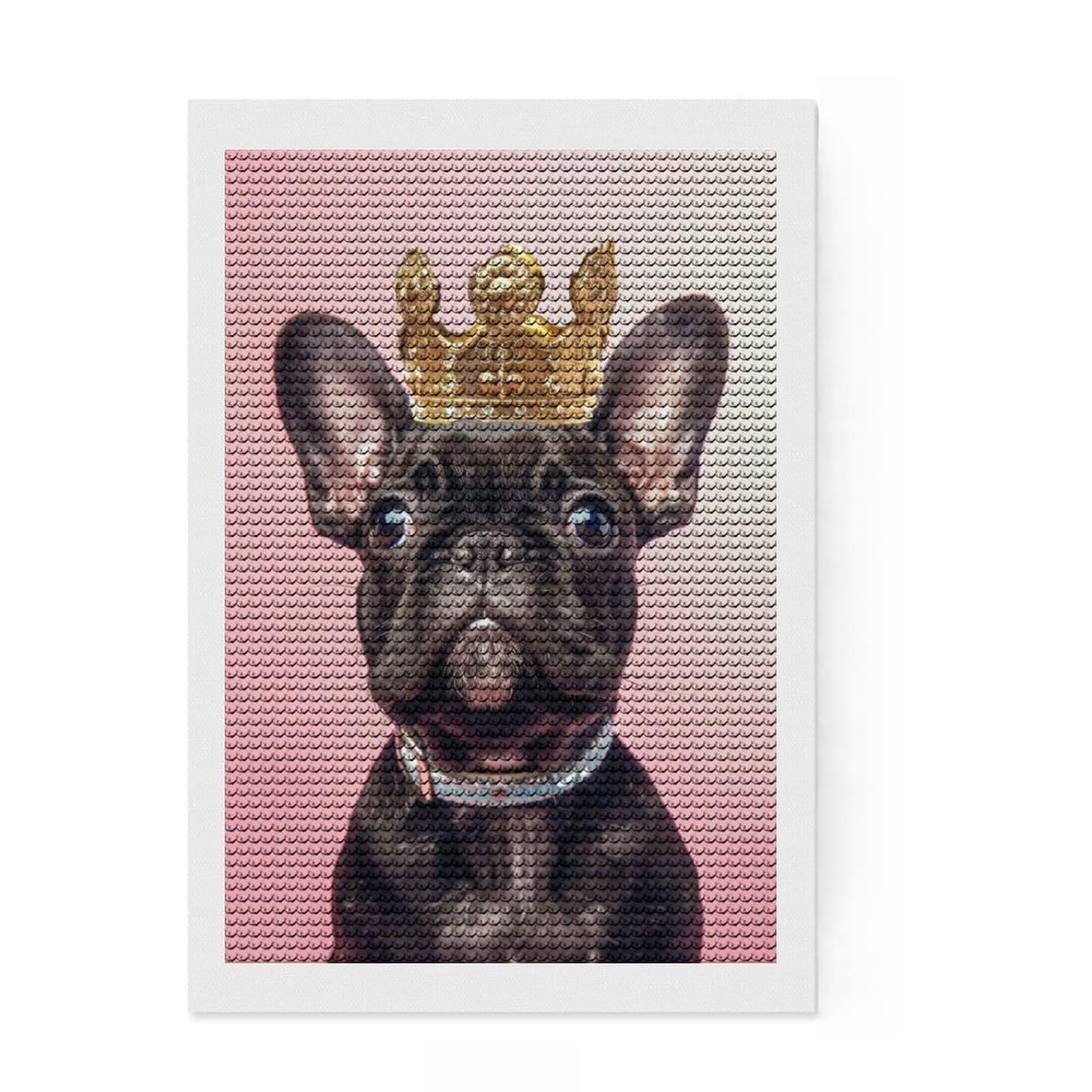 Junmoney Puppy Dog King Round Drill Diamond Painting 8"x12", Gift Idea, for Teens, Fun Craft Experience, Aesthetic Room Decor
