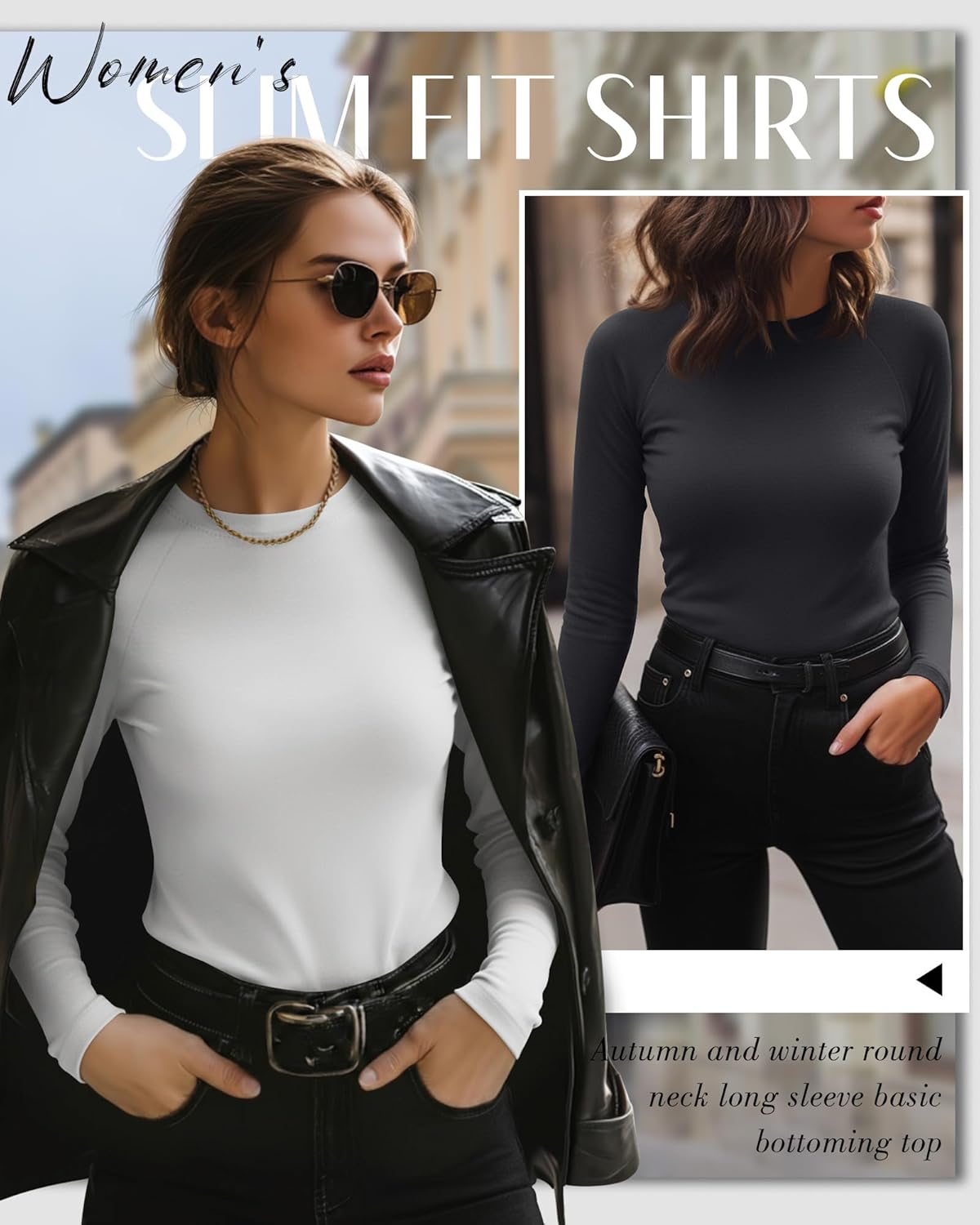 4 Pack Women's Long Sleeve Shirt Slim Fit Crew Neck Tops Casual Basic Stretch Cotton Blend Fall Going Out Outfits - Image 3