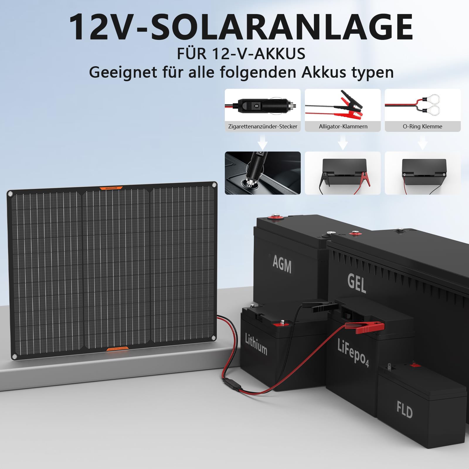 Panel solar 50W 12V Cargador solar para coche Mantenedor portátil impermeable Cargador solar de mantenimiento para coche barco automotriz RV