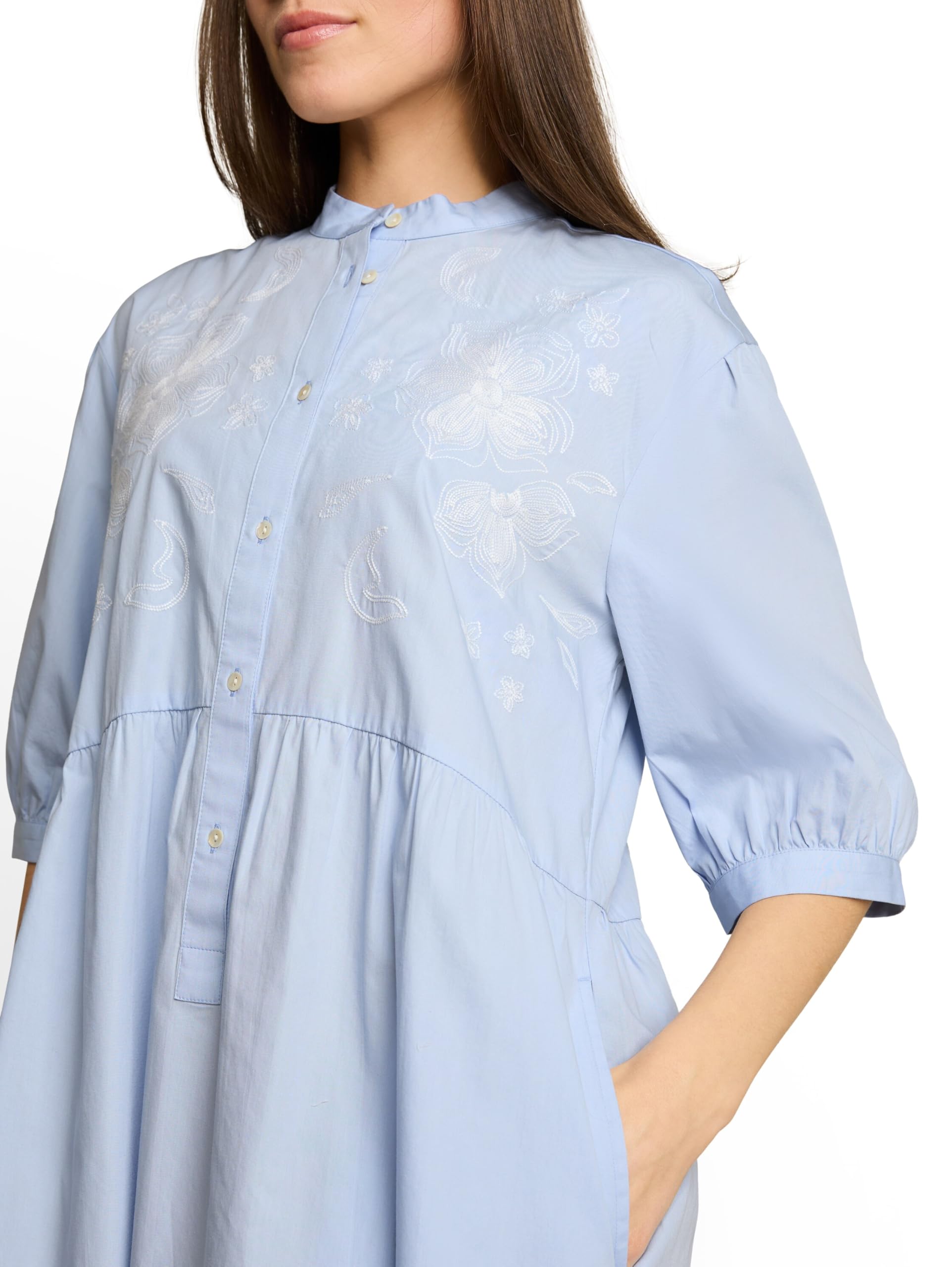 Tom Tailor Damen 1051253 Loose Fit Kleid mit Blumen-Stickerei