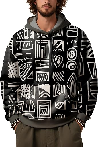 DMOYALA Western Hoodies for Men Fall Trendy Long Sleeve Ethic Pullover Hoodies Baggy Drawstring Sweatshirts with Pockets