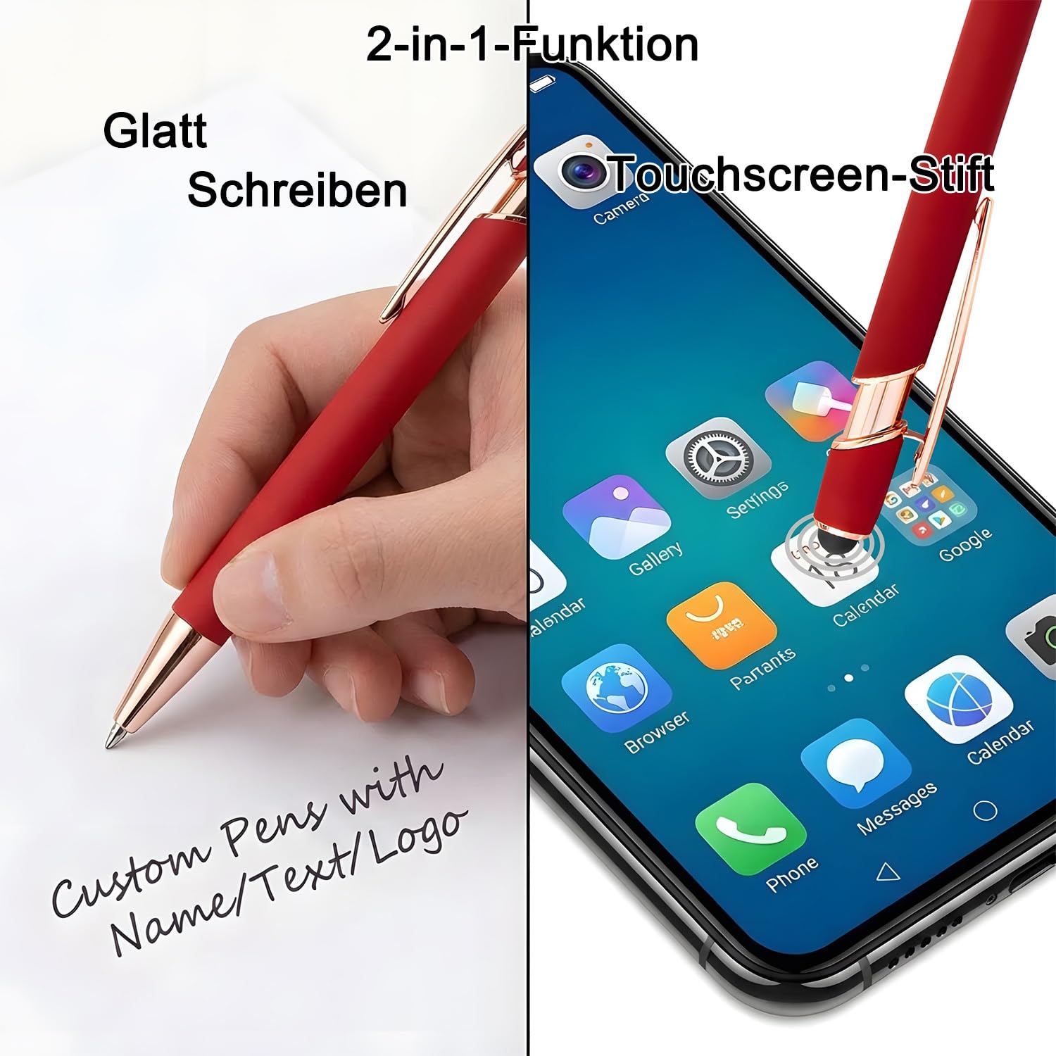 Kugelschreiber mit Gravur Namen, Lila, 100 Stück | Personalisierter Stift mit Logo, mit Touchpen, Touchscreen Stifte, für Hochzeit, Eigenem, Kirche, Party, Geschenke, Metall