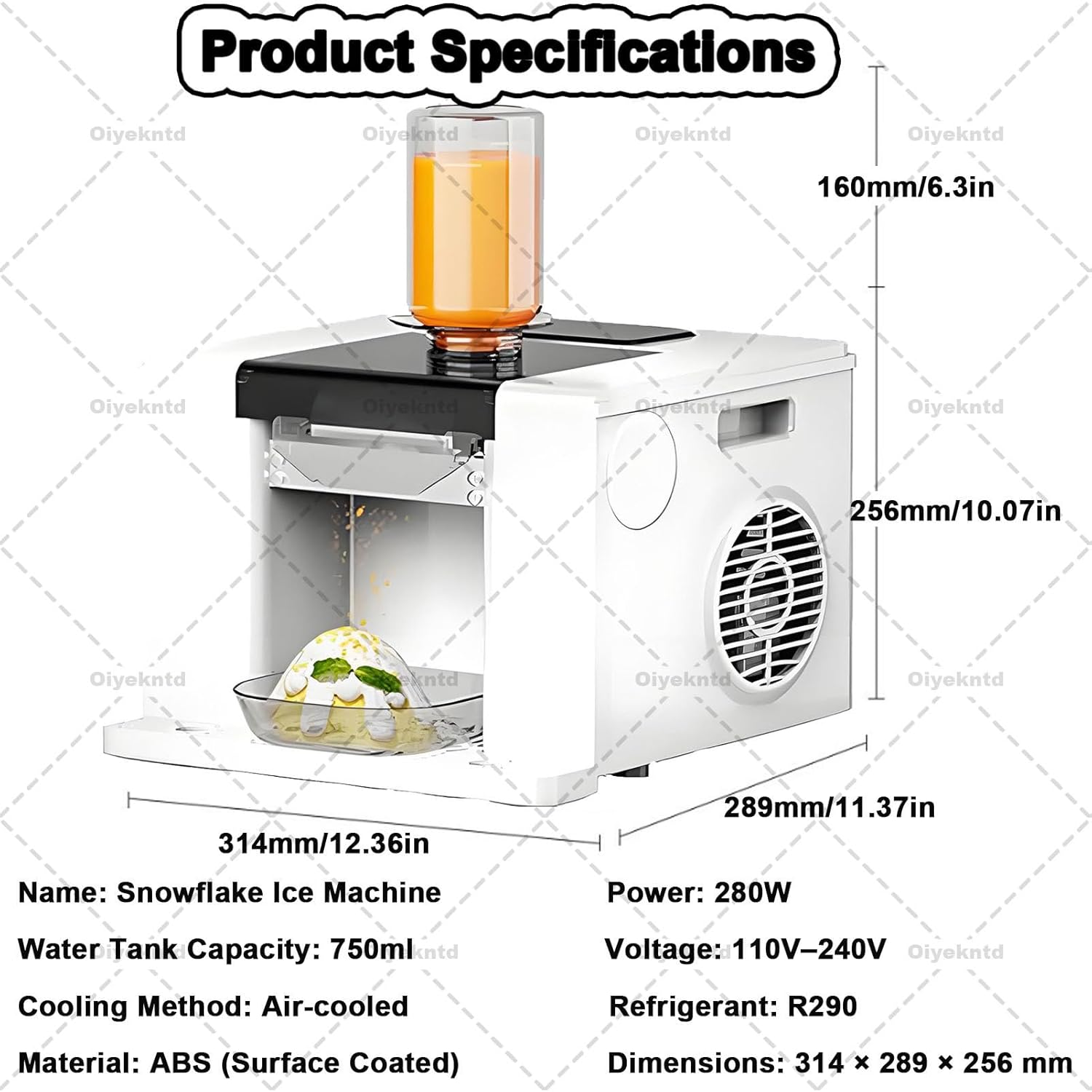 Snowflake Snow Maker Ice Cream Machine Korean Bingsu Shaved Ice Machine, with Automatic Cleaning, 60kg/24h, for Commercial/Home Small Gathering White