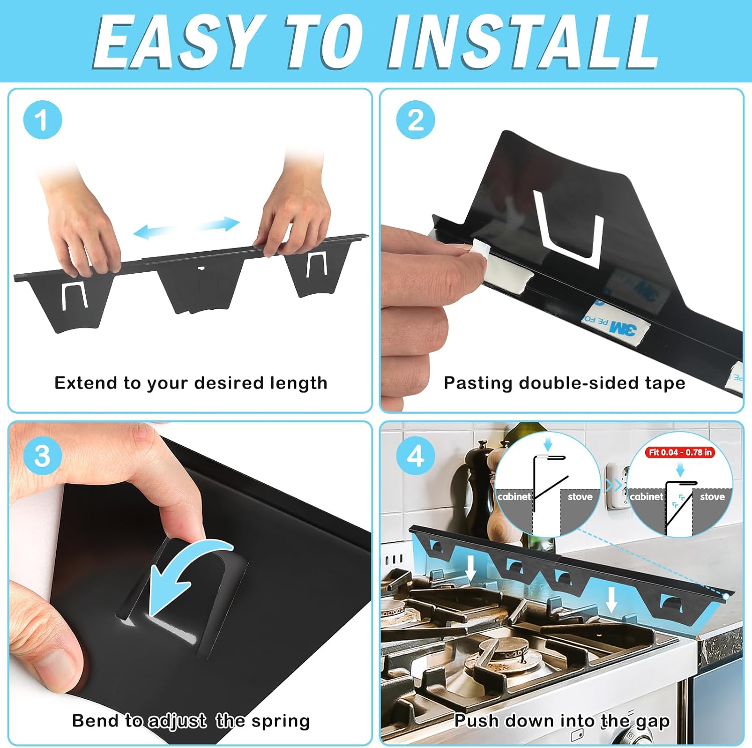 Stainless Steel Stove Gap Covers (2 Pack), Adjustable Stove Gap Filler 13.8" to 27.5", Heat Resistant Range Trim Kit for Gap Between Stove and Counter, Easy Clean Oven Side Gap Guard, Black