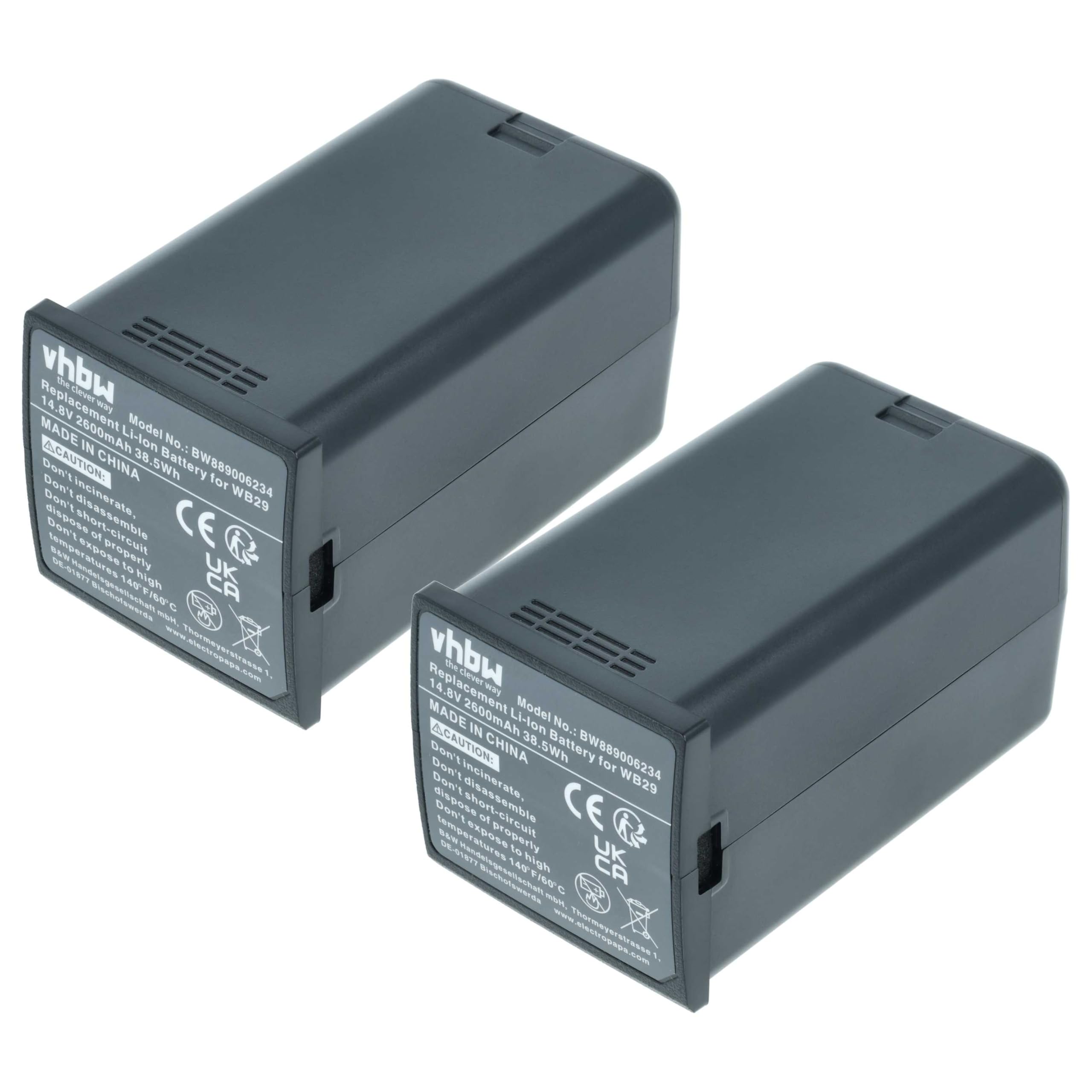 vhbw 2X Batterie Compatible avec Godox WB300P, AD200, AD200pro, AD300 Pro Flash Flash d'appareil Photo (2600mAh, 14,8V, Li-ION)
