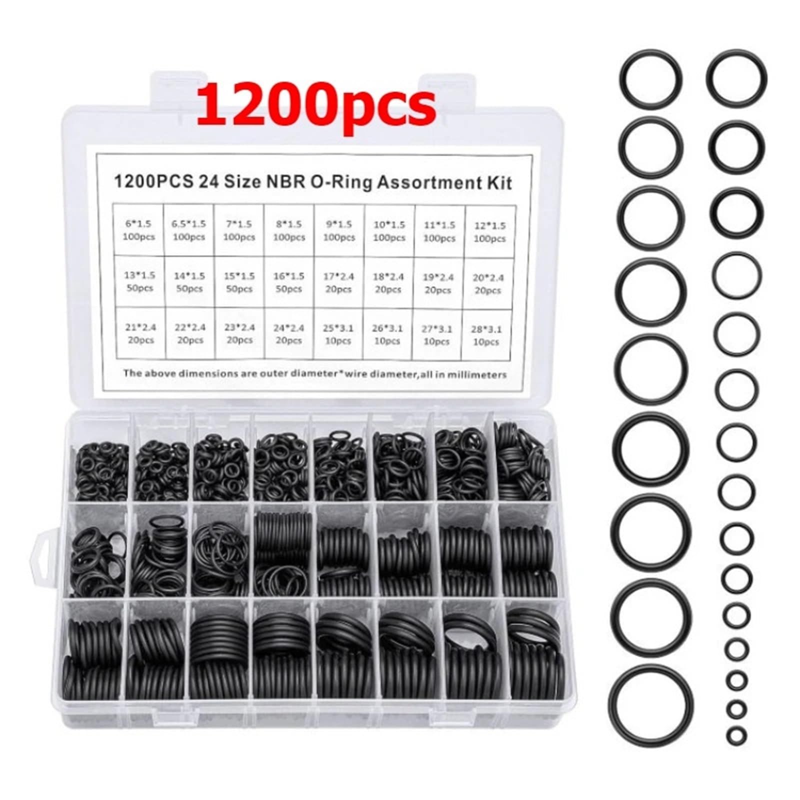 Juego de juntas tóricas goma 1200 Uds., Kit sello cilindro hidráulico, plomería paso alambre, anillos silicona, accesorios for coche a prueba aceite para fontanería, reparación