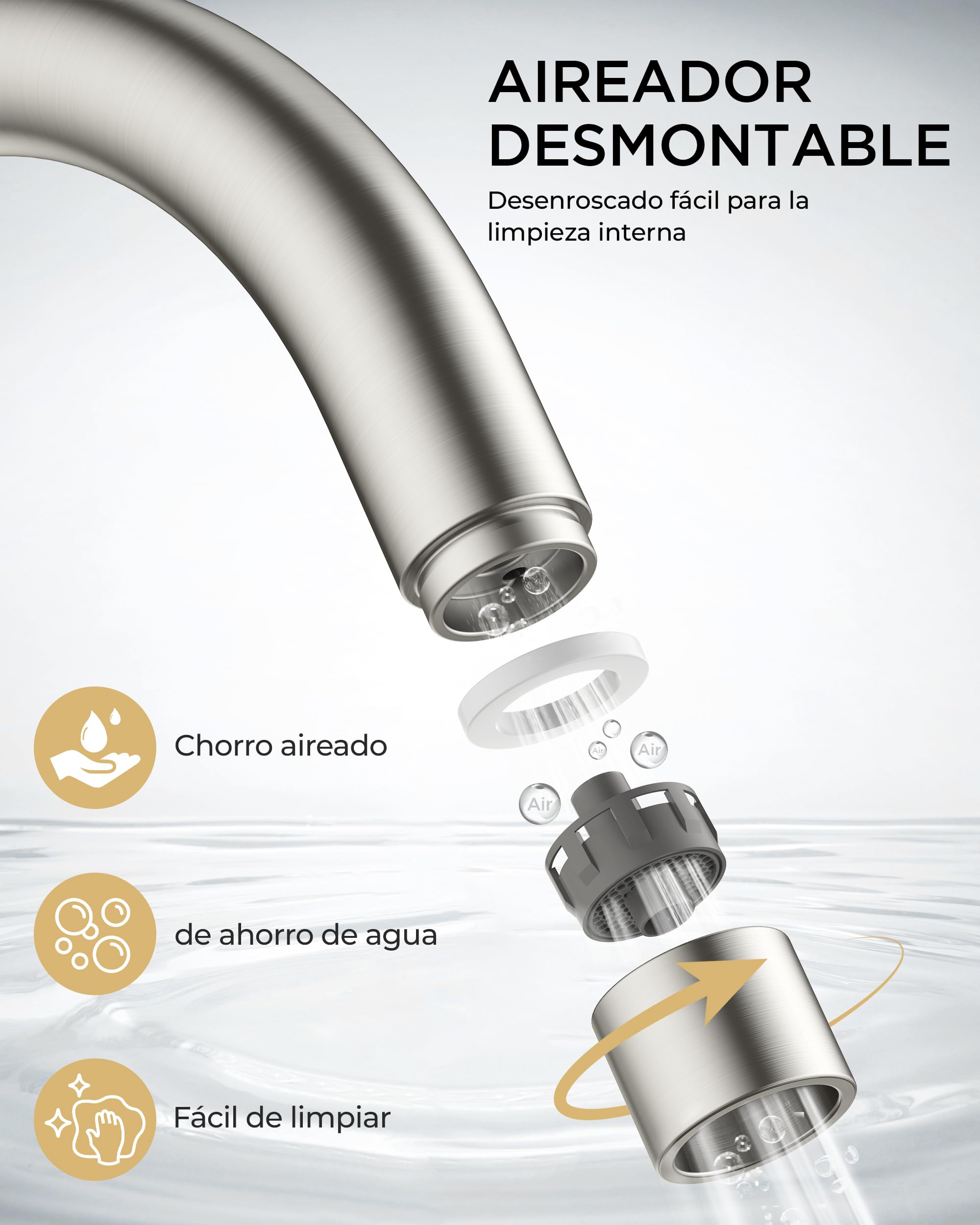 FORIOUS Grifo Cocina 3 Vías, Grifo Monomando Cocina de Acero Inoxidable, Grifo Fregadero Cocina con Doble Maneta y Giro 360°
