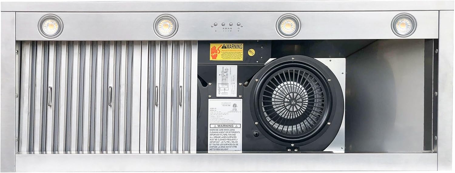 Stainless Steel Range Hood Wall Mount 42'' W,36'' H, CT Copper Tailor Custom Handmade Metal Kitchen Vent Hood, With 4-Speed Exhaust Fan & LED Light,SH5-5BTR