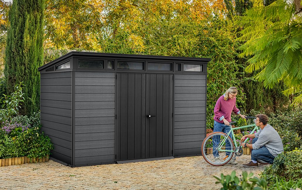 Keter Cortina 11x7 Gartenhaus, 342x218x226 cm, Grau | Robustes Gerätehaus aus Kunststoff & Metall, EVOTECH-Wänden, Wetterfest, Abschließbar, 13,7 m³ Stauraum