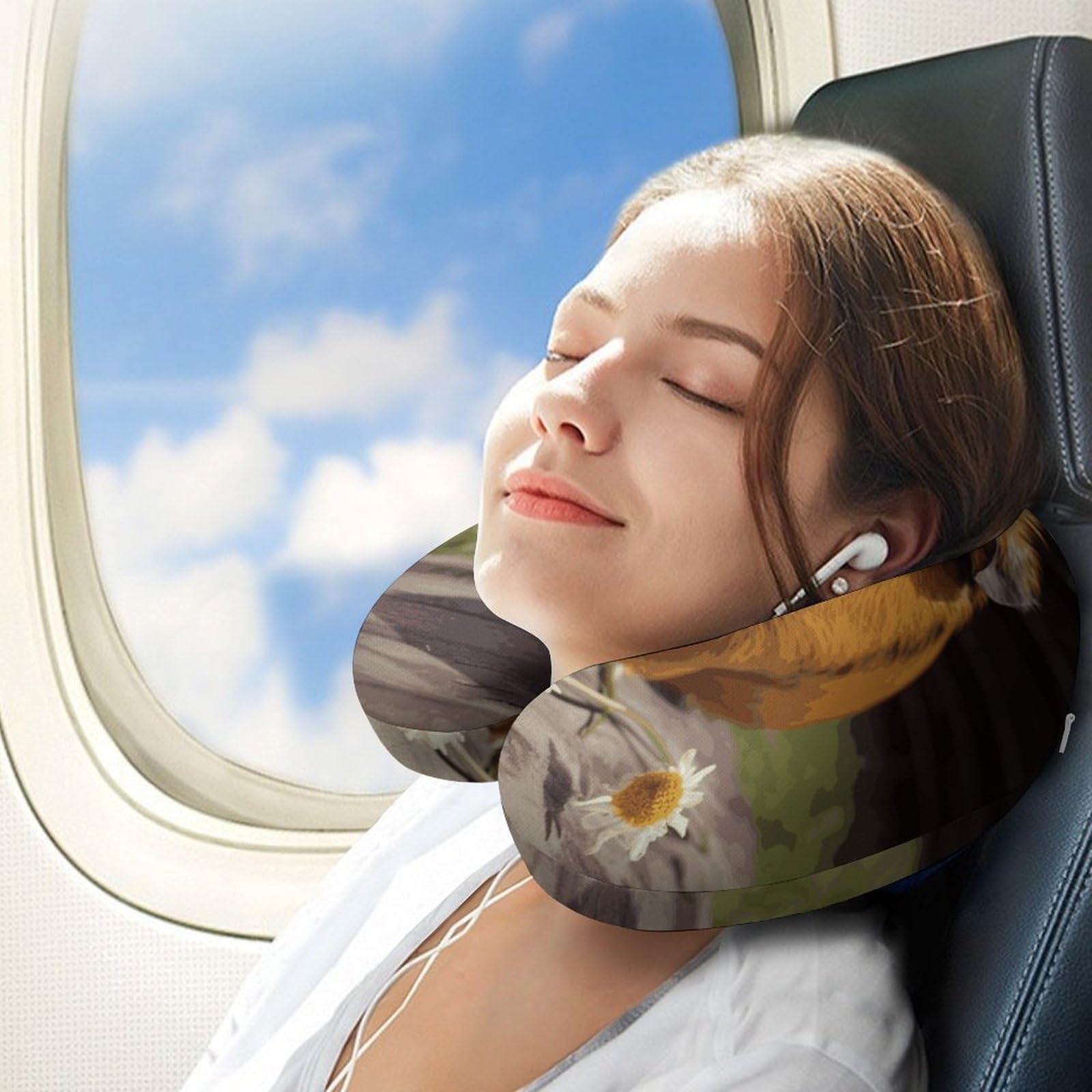 Sonriente (5) almohada en forma de U, núcleo de almohada de espuma viscoelástica, cojín, proporciona apoyo para el cuello, almohada de viaje, adecuada para aviones, coches, hogares y oficinas