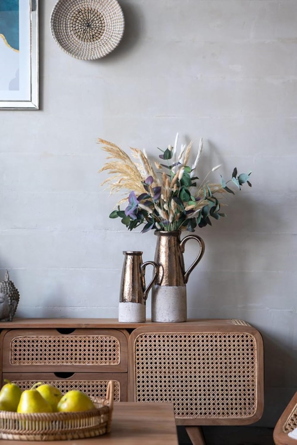 Two Tone Metallic Terracotta Pitcher - 11" - White and Bronze