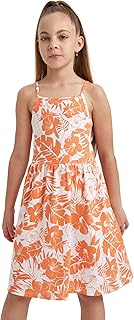 فستان للبنات بقصة عادية ورقبة دائرية وأكمام قصيرة بطول الركبة مطبوع عليه زهور من ديفاكتو