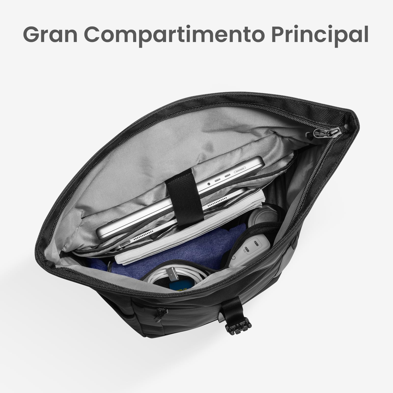 tomtoc Mochila Enrollable para Portátil de 13-17,3 Pulgadas, Rolltop Mochila de Viaje Impermeable y Expansible, Capacidad Ajustable 25-30L, Mochila de Commuter, Trabajo, Casual y Universidad, Negro