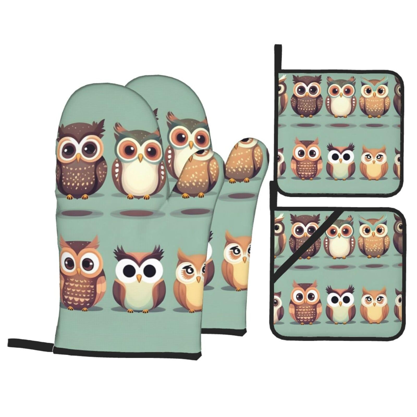 Gants de cuisine isolés hibou pour micro-ondes et cuisson sûre