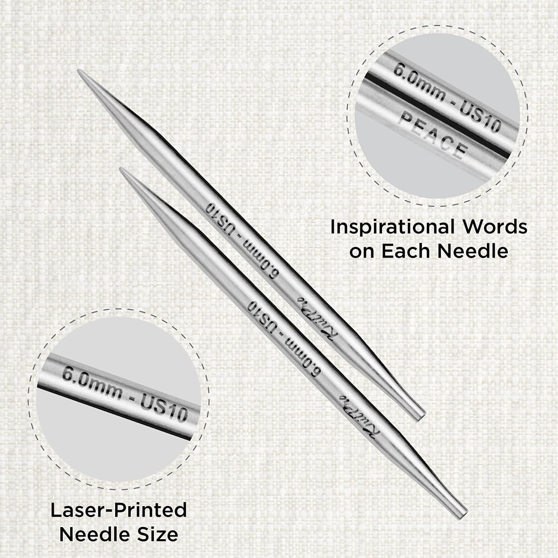 KnitPro The Mindful Collection Interchangeable Circular Needles 4" (10cm), Silver, Needle - 6.00mm - Image 2