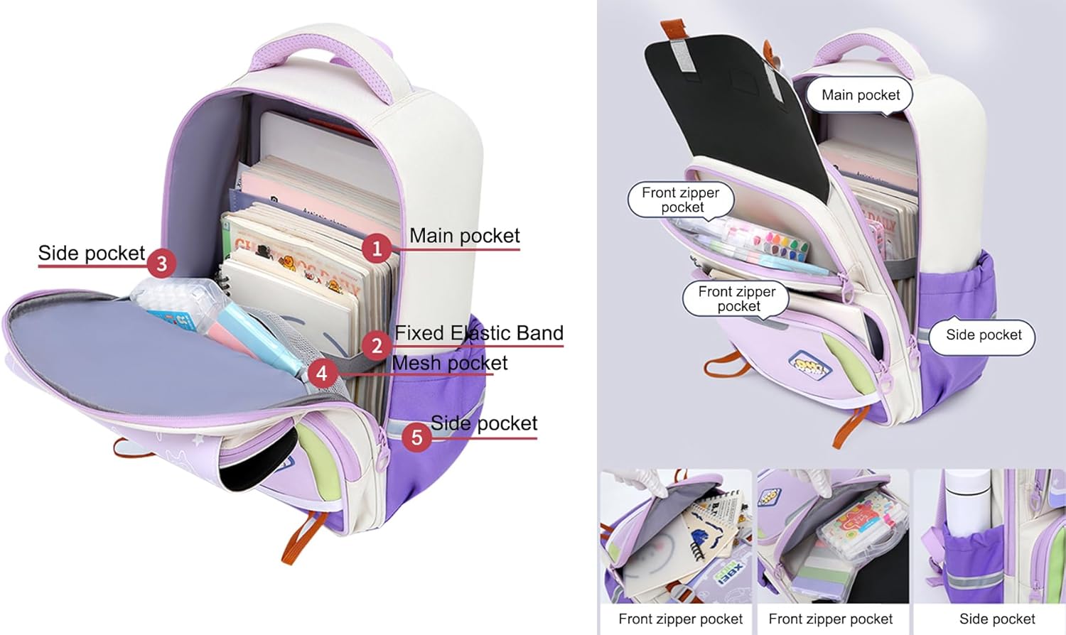 JiaYou Elementary School Bookbag Girls Boys Casual Daypack with Breathable Back Padding(Dark Blue,16 Liters) - Image 5