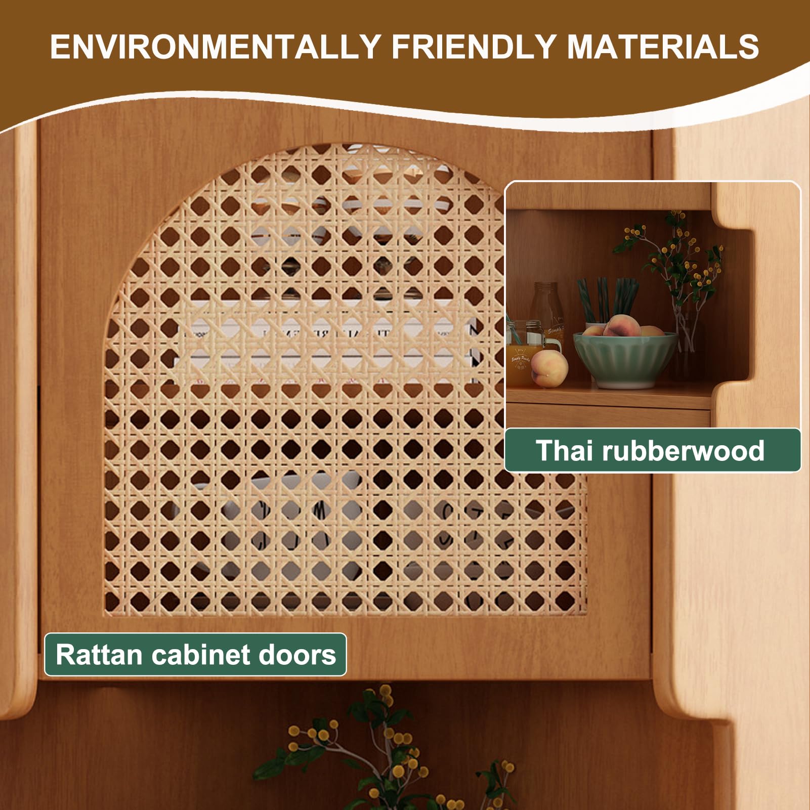 ZORZA Armario Esquinero Alto, Roble, con 2 Puertas de Ratán y Estantes Ajustables de 5 Niveles, Armario Esquinero Independiente para Baño, Cocina, Salón o Dormitorio,Walnut