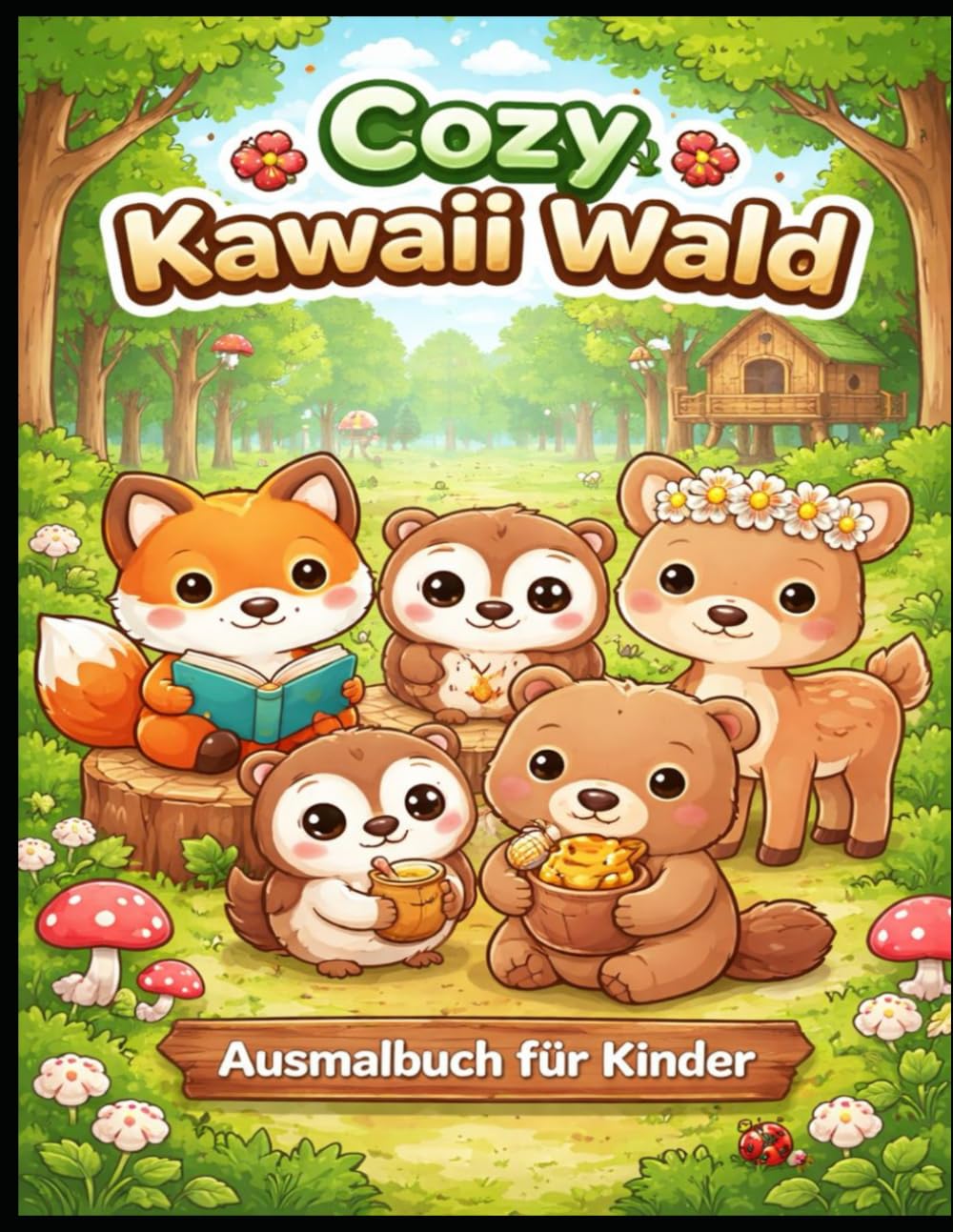 Cozy Kawaii Waldtiere: Süße Waldtiere zum Ausmalen | 50 Motive | Einfach & klar | Dicke Linien | Einseitig | Für Kinder 4–10